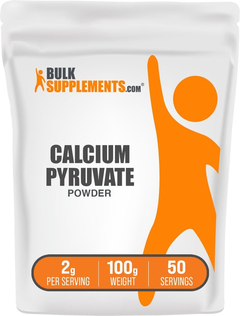 BulkSupplements.com Calcium Pyruvate Powder - Calcium Supplement, Pyruvate Supplement - Unflavored & Gluten Free, 2g per Serving, 100g (3,5 oz) (pakning med 1)