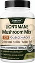 Lions Mane supplement kapsler - Mushroom supplement med Lions Mane, Cordyceps, Reishi, Tyrkiet Tail, Shiitake - Lions Mane supplement til hukommelse, fokus og immunforsvar - 118 Veganske svampe kapsler