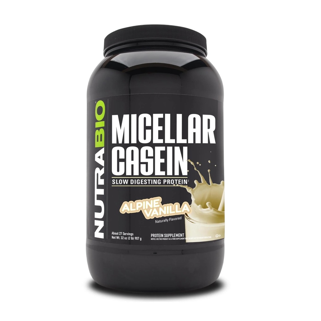 NutraBio Casein Protein Powder, Micellar Casien Powder, 25g Slow Digesting Protein, Hjælper holde dig fuld, Overnight Muscle Recovery & Growth, BCAA & EAA, Gluten Free, Soy Free, 2lb Vanilla
