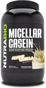 NutraBio Casein Protein Powder, Micellar Casien Powder, 25g Slow Digesting Protein, Hjælper holde dig fuld, Overnight Muscle Recovery & Growth, BCAA & EAA, Gluten Free, Soy Free, 2lb Vanilla