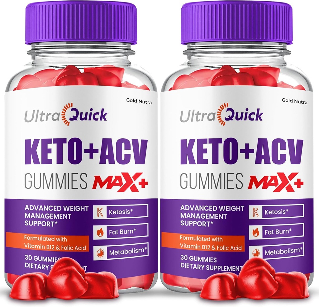 (2 Pack) UltraQuick Max + ACV Gummies, Højere potens, Official Ultra Quick Max + Gummies, 2X Stærkere Apple Cider Vineddike Gummy, 2 Måned Supply
