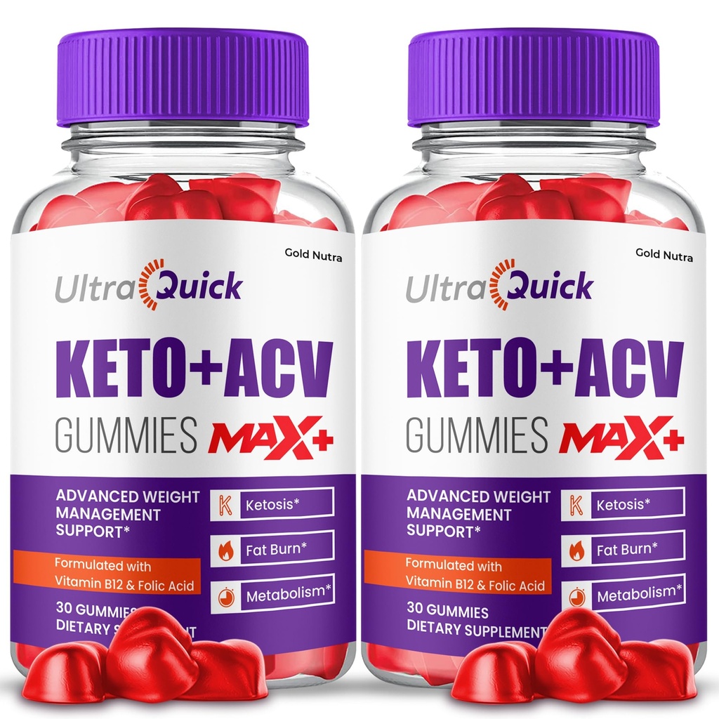 (2 Pack) UltraQuick Max + ACV Gummies, Højere potens, Officiel Ultra Quick Max + Gummies, 2X Stærkere Apple Cider Vineddike Gummy, 2 Måned Supply