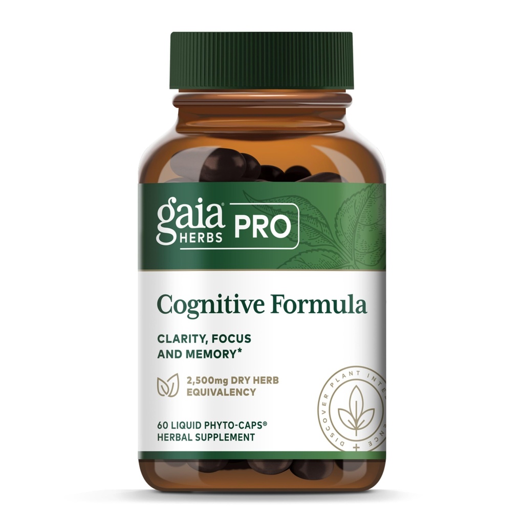 GAIA HERBS PRO Cognitive Formel - Hjerne Sundhed & Blod Support * - Cirkulation Support * med Fo-TI Root, Ginkgo Leaf, & Gotu Kola Leaf - 60 flydende Phyto- Caps (30 Servere)