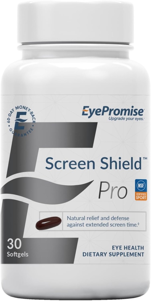 EyePromise Screen Shield Eye Vitamin - 30-Count, 30-Day Supply - Eye Supplement with Omega 3s, Zeaxanthin, Lutein, Bilberry, Zinc & Vitamins for Tired, Strained Eyes
