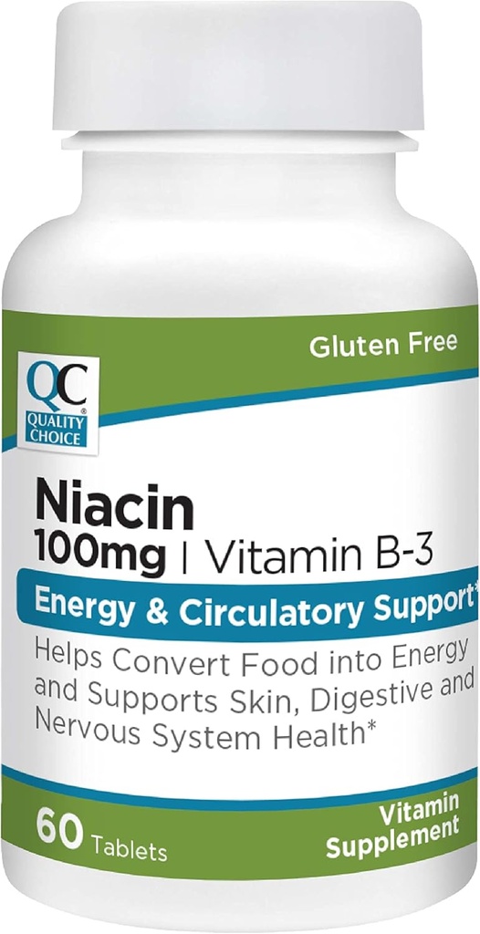 Kvalitetsvalg Niacin (vitamin B3) Energi & Ciculatory Support 100 mg tillæg, 60 Count Flasker