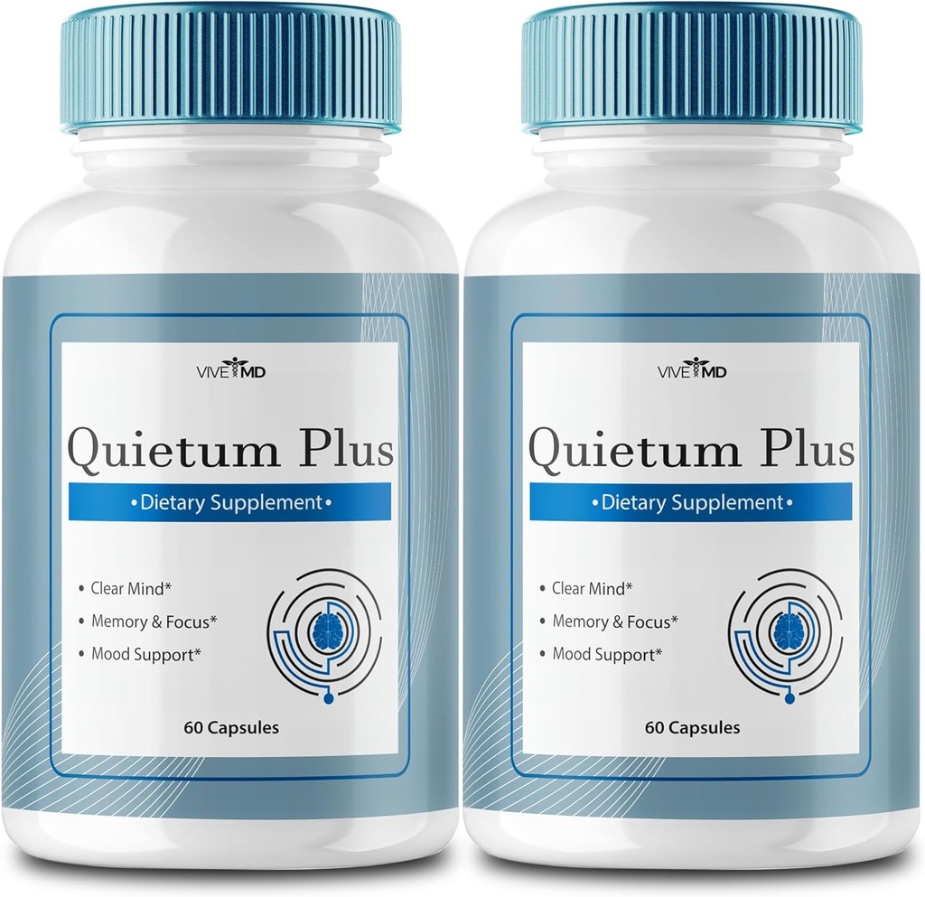 Vive MD Quietum Plus Tinnitus Relief til Ringende Øre - Rapid Ear Ringing Relief, Clear Tinnitus, og Holistisk Tinnitus Behandling med 60 kapsler per flaske (2 Pack)