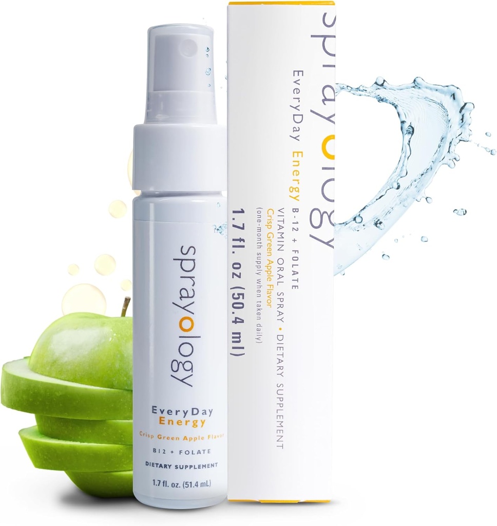 Sprayology Everyday Energy against 124; B12-vitamin og folat tillæg Spray against 124; Vegan Oral Spray for Energy, Metabolisme & Brain Support; 124; All- Natural, Gluten- Free & Lactose- Free