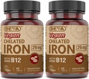DEVA Nutrition Vegan Chelated Iron 29 mg Forgyldt med B- 12 - Høj potens, Let at synke - 90 tabletter, 2 - Pack