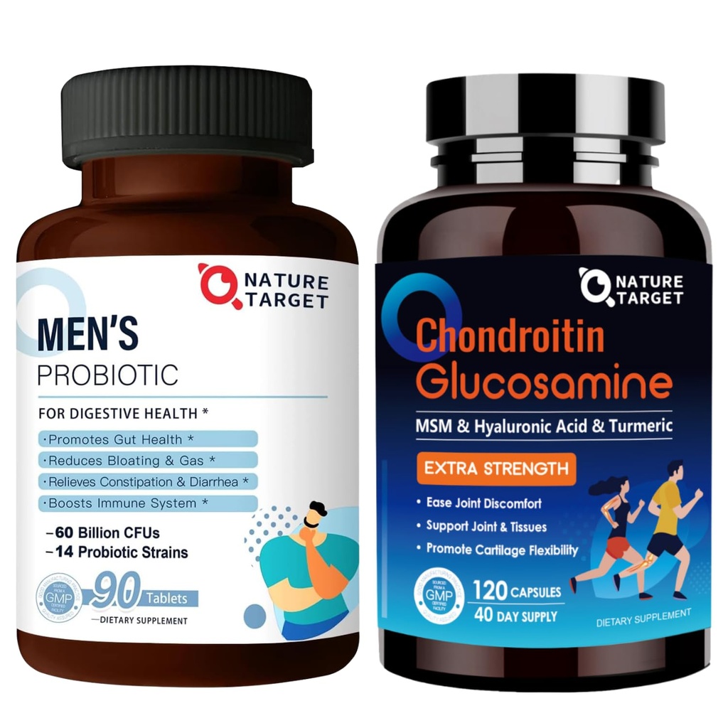NATUR TARGET Probiotika til mænd med mænd pleje supplement, Glucosamin Chondroitin MSM, Fælles Support, Shellfish Free