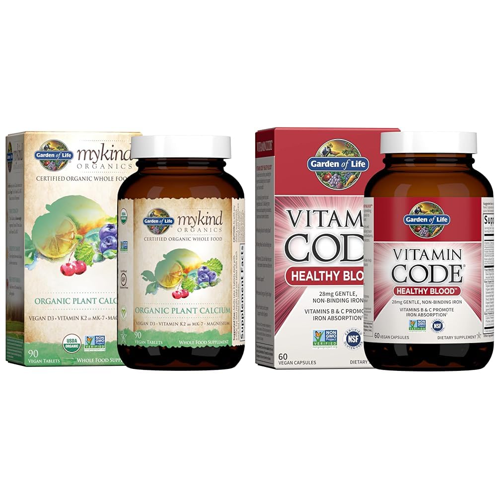 Have of Life Organics Plant Calcium med Magnesium, Vitamin D3 & K2 MK7 Plus Vitamin kode sundt blod med 28 mg jern til anæmi Support