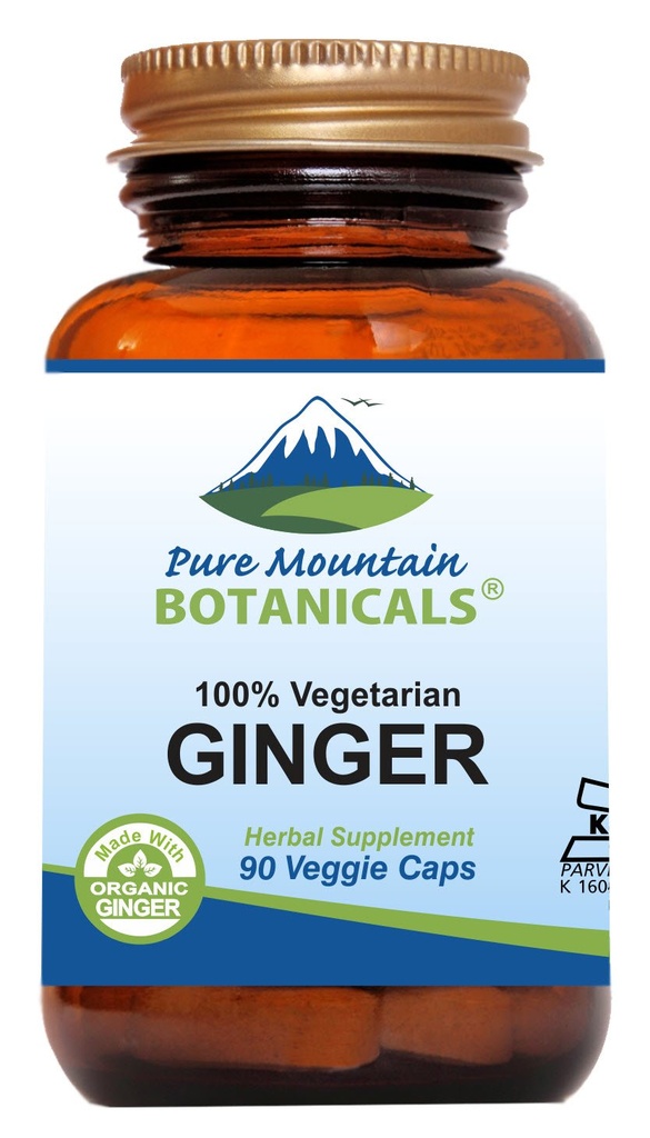 Pure Mountain Botanicals Ingefær Kapsler - Kosher Vegan med 1000mg Organic Ingefær Root Supplement