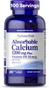 Puritans Pride Absorbable Calcium 1200 mg Plus D3 25mcg 1000 IE med Bone- Active ™, 200 Rapid Release Softels