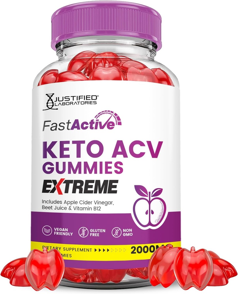 Hurtig aktiv Keto ACV Gummies Extreme 2000MG Fast aktiv Keto Gummies Apple Cider Vinagar Formuleret med Pomegranat Beet Juice Powder B12 Vegan Non GMO 60 Gummys