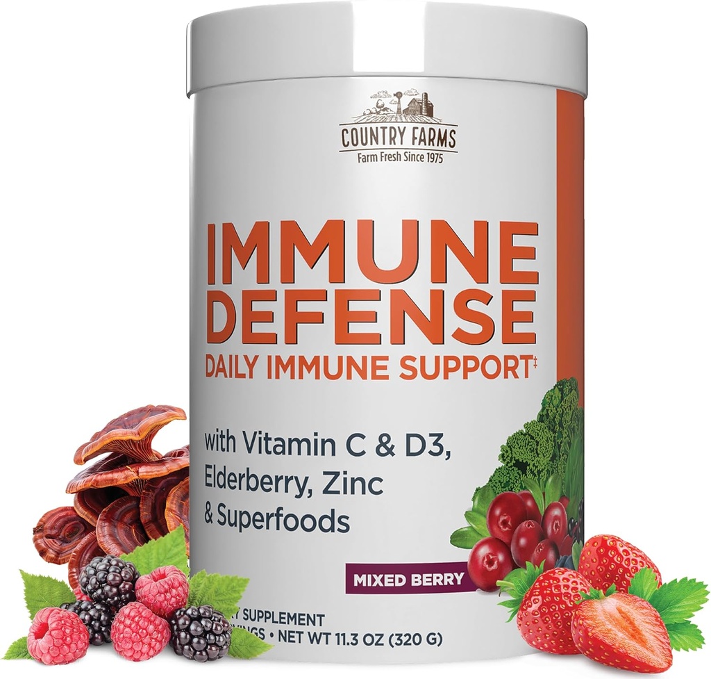 LAND FARMS immunforsvar Superfoods, immunstøtte supplement, C-vitamin med sort hyldebær, Echinacea, gurkemeje, Understøtter hydrering, med Probiotika og Prebiotika, Berry Flavor, 40 Servere