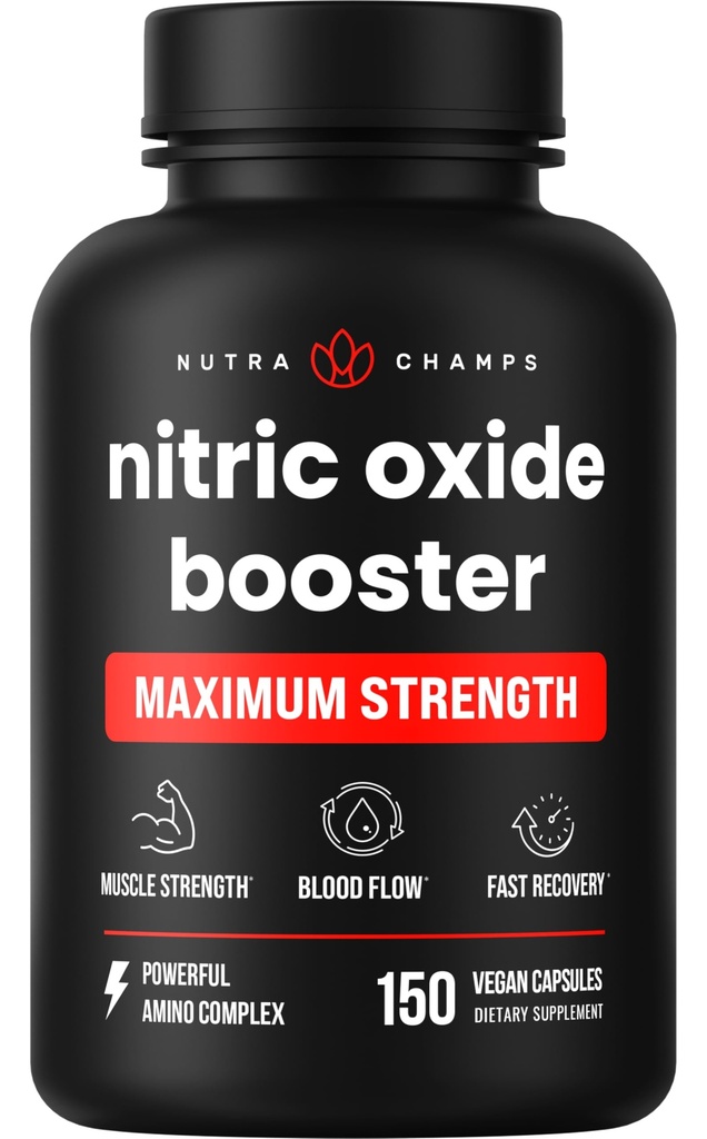 NutraChamps Nitroxide Supplement, L- Arginin, L Citrullin Malat, AAKG, Pine Bark, Grape Seed Extract, Extra Strength Nitrooxide Booster, Nitrooxide Pills, Strength, Energy, Blood Flow