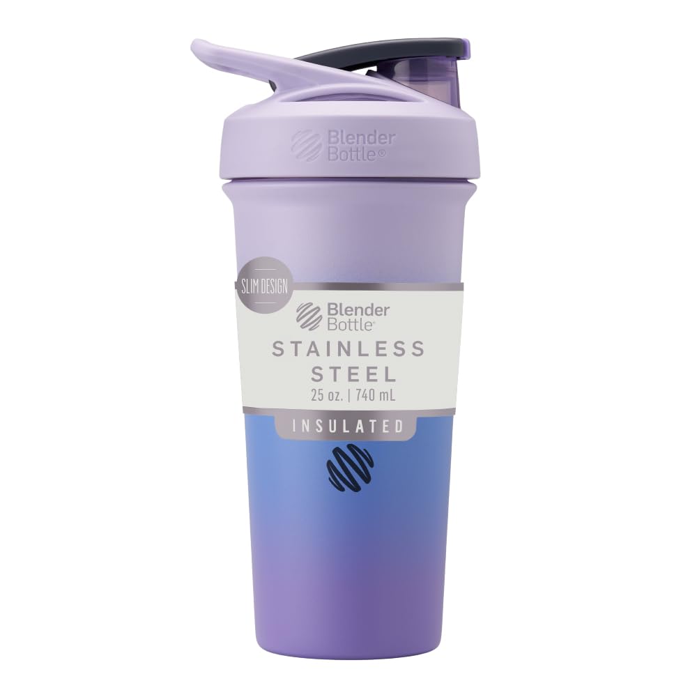 BlenderFlaske Sport Sleek Isoleret rustfrit stål Rykker Flaske med Wire Whisk, 25-Ounce, Lavender Ombre - Protein Shakes & Hydration for Atleter & Fitness Enturasts, Easy Mixing, Slim Easy to Hold, Keeps Drinks Cold, Lockable Lid