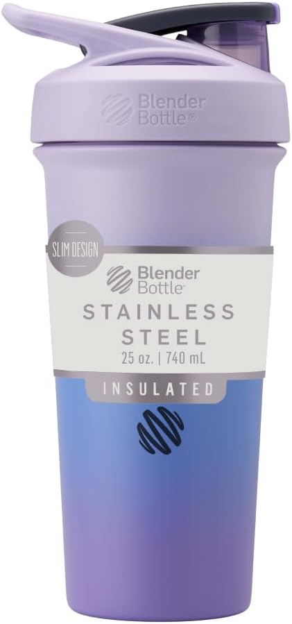 BlenderFlaske Sport Sleek Isoleret rustfrit stål Rykker Flaske med Wire Whisk, 25-Ounce, Lavender Ombre - Protein Shakes & Hydration for Atleter & Fitness Enturasts, Easy Mixing, Slim Easy to Hold, Keeps Drinks Cold, Lockable Lid