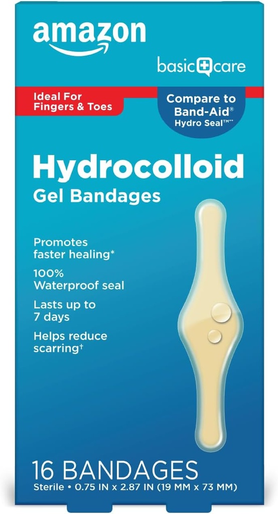 Basic Care Advanced Fast Healing Hydrocolloid Gel Bandages, Fingers & Toes, 16 ct