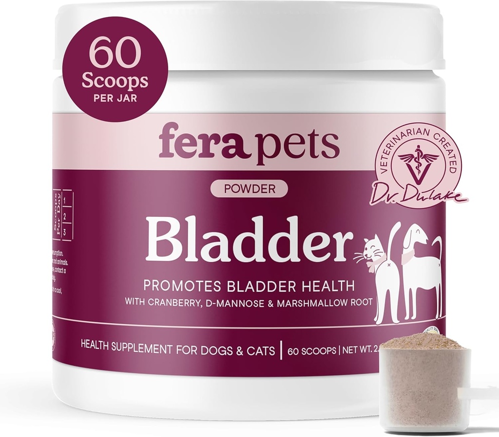 Fera Kæledyr Brege Support - Tranebær til hunde & katte - D- Mannose & Marshmallow Root - Urinvejssupport - Understøtter normal urin pH - Øger immunitet - 60 Scoops