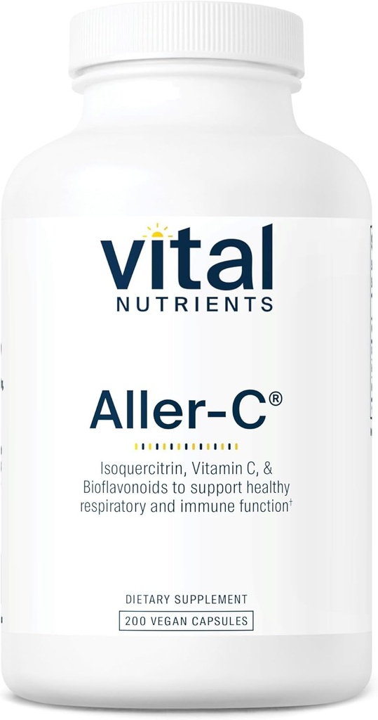 Vital Nutrients Aller- C - 124; Vegan Respiratory and Sinus Function Support * - 124; Isoquercitrin, Bromelain, Bioflavonoider, & Vitamin C - 124; Gluten, Dairy, Soy Free Supplement - 124; 200 Kapsler