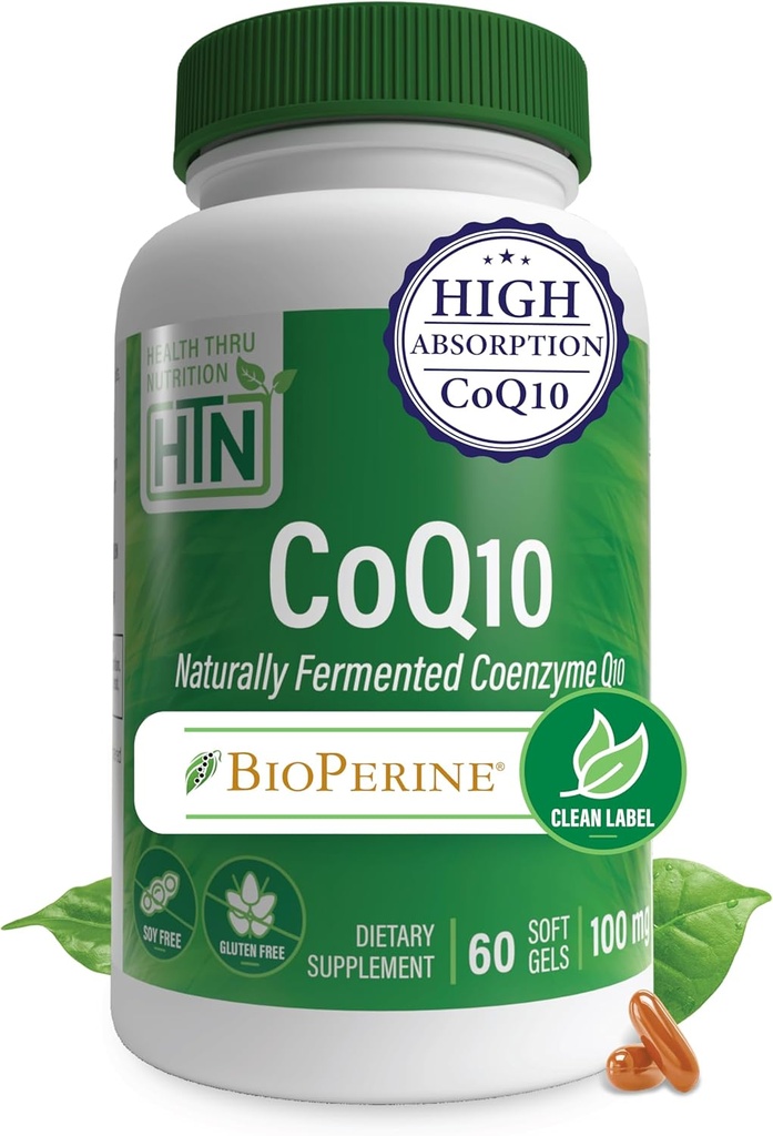 Health Thru Nutrition CoQ- 10 100mg med BioPerine 60 Softgels