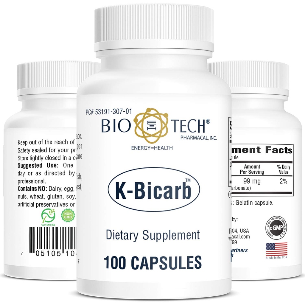 Bio- Tech Pharmacal Kalium Kosttilskud (K- Bicarb, 100 Tæl)