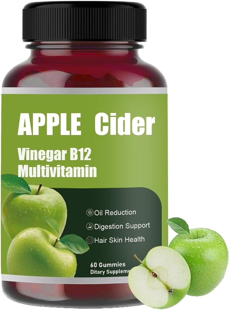 Apple Cider Gummy- Apple Cider Vinegar B12 Multivitamin, Natural Apple Cider Vinegar Gummies - Vinagre de Sidra de Manzana Gomitas - Vegan & Gluten- Free - 60 Gummies (1)