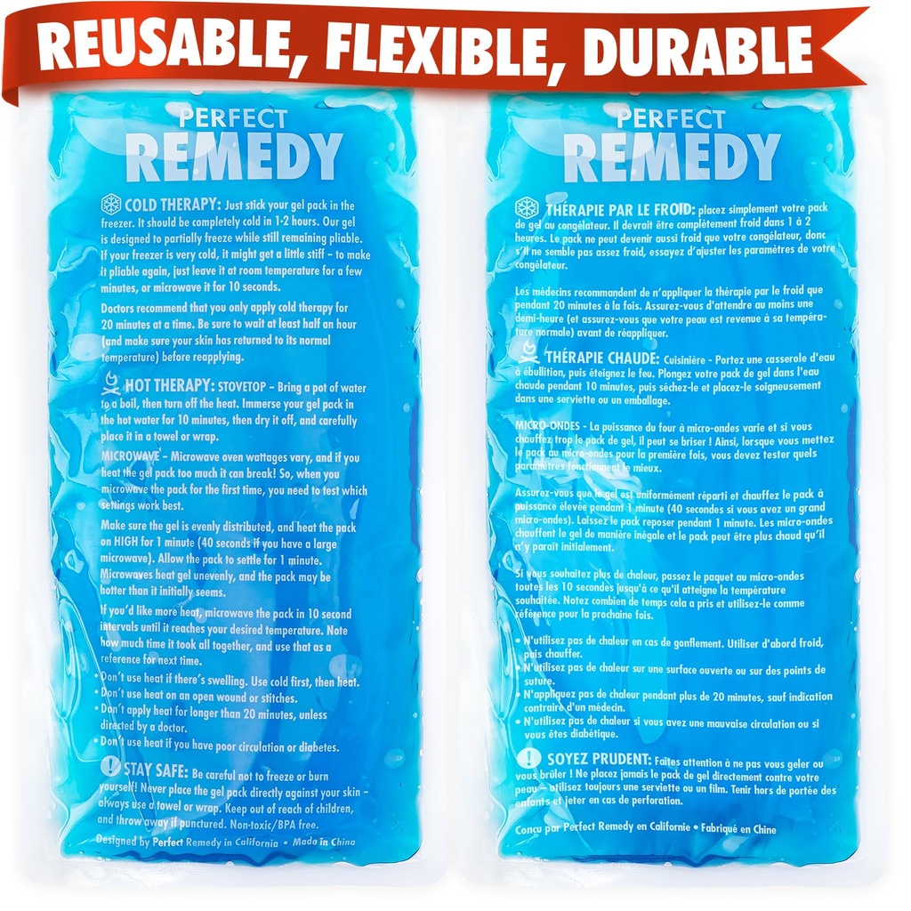Perfect Remedy 2- Pack Gel Ice Packs til skader Genbruges, Hot & Cold Pack Det er holdbart, Soft & Fleksibel, Hurtig Relief & Recovery (Blå, Reg 2PK)