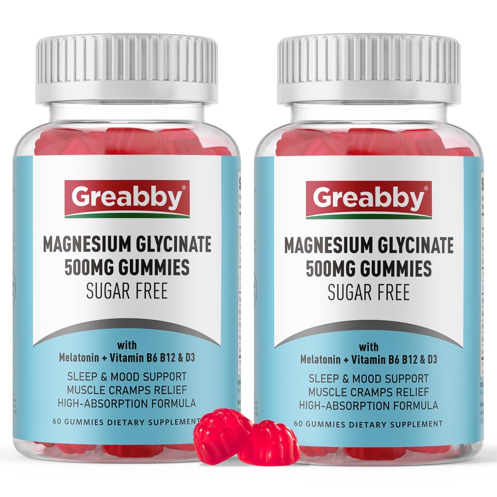 Magnesium Glycinat Gummies 500 mg til voksne sovende støtte, Chewable Magnesium Gummies til kvinder & mænd, Muskel Relief & Magnesium Supply (120 Gummies)