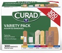 CURAD Assorterede Bandage Variety Pack, 300 Greve, 6 Styler herunder Antibakterielle, Vandtæt, Sheer, Plastic, Heavy Duty & Flex- Fabric, Beskytter Scrapes, Cuts & Burns, Latex- Free