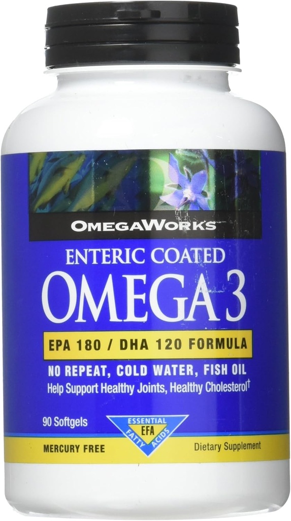 OmegaWorks Super Omega 3, EPA / DHA Fedtsyrer, Sunde Joints, Enteric Coated 90 softgels, 90 portioner