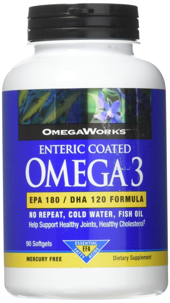 OmegaWorks Super Omega 3, EPA / DHA Fedtsyrer, Sunde Joints, Enteric Coated 90 softgels, 90 portioner