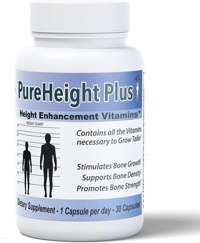 PureHøjde Plus # 1 Læge Anbefalet Højde Enhancement Supplement - Vækst Vitaminer for børn, Teens & Voksne - Øge Knoglestyrke og densitet - Højde Enhancer Vitaminer Grow Taller Hurtig