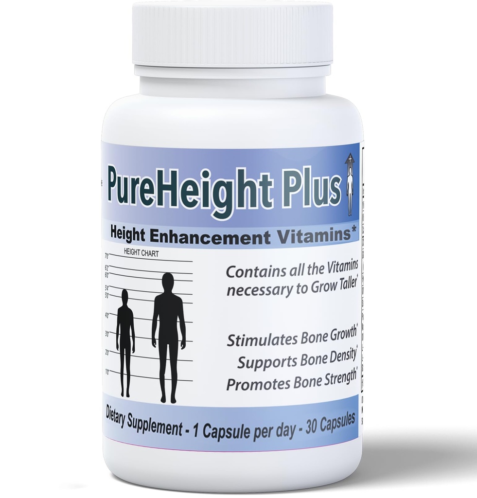 PureHøjde Plus # 1 Læge Anbefalet Højde Enhancement Supplement - Vækst Vitaminer for børn, Teens & Voksne - Øge Knoglestyrke og densitet - Højde Enhancer Vitaminer Grow Taller Hurtig