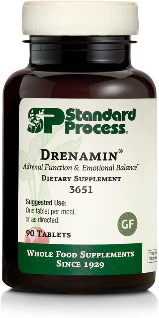 Standard Process Drenamin - binyrefunktion supplement til sund stress respons - understøtter sund energiproduktion & Metabolisme - Gluten- fri, Non- Dairy & Non- Soy - 90 tabletter (90 Servere)
