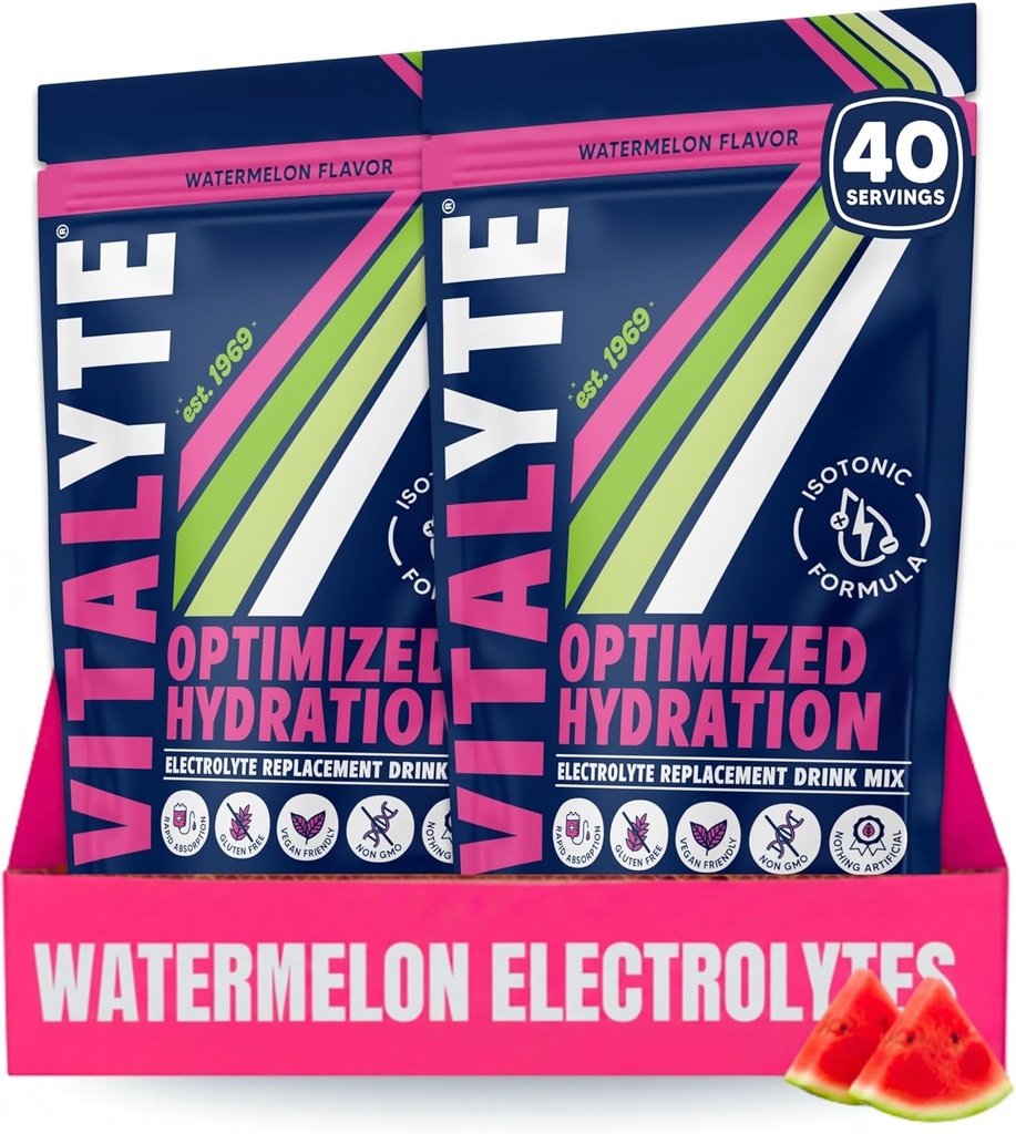Vitalyte Electrolyte Powder Drink Mix, Isotonic Electrolyte Hydration Mix, Gluten Free Post Workout Powder Mix, Pack of 2, 35 oz. Hver, Watermelon Flavor