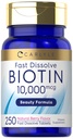 Carlyle Biotin 10000mcg- 124; 250 Fast Opløs tablets - 124; Max Strength - 124; Vegetar, Non- GMO, Gluten Free Supplement