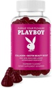 Playboy - Collagen + Biotin Beauty Boost Gummies for Hår, Hud, Nails & Lass (60 Gummies) - Raspberry Flavored Biotin & Collagen Supplement for kvinder & mænd - Non- GMO, Gluten Free, Nut Free Gummy