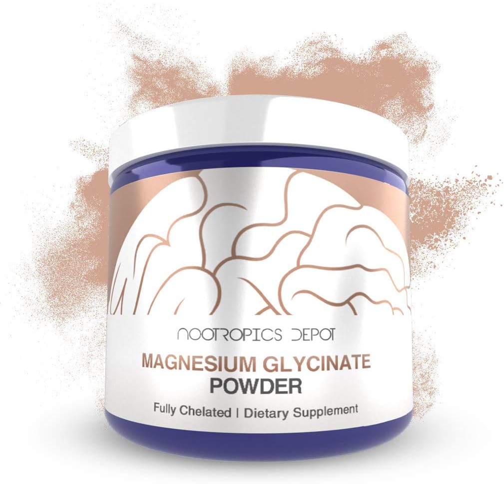 Nootropics Depot Magnesium Glycinat Pulver • 124; 250 Gramer • 124; Mineral Supplement • 124; Magnesium Supplement • 124; Understøtter hjerte, muskel, nerve, og ben sundhed