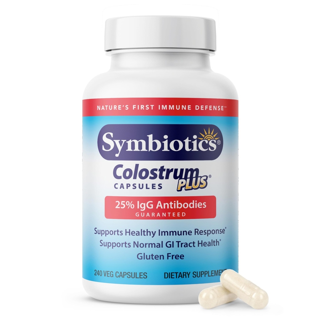 Symbiotika Colostrum 240ct Vegetabilske kapsler - Immunitetsunderstøttelse - Lactoferrin Supplement & Colostrum Protein med immunoglobulin - 25% lgG Antistoffer - Gluten Free
