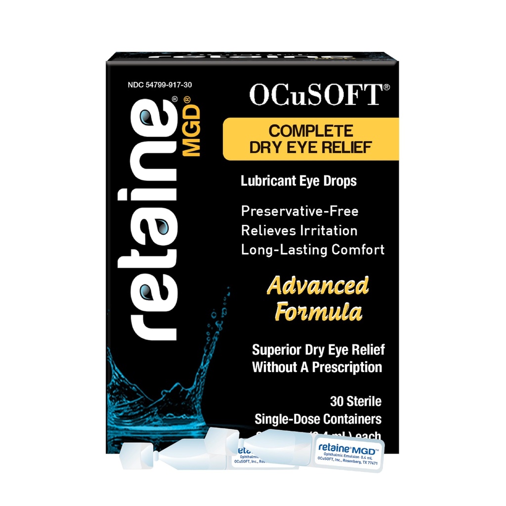 OcuSOFT Retaine MGD Ophthalmic Emulsion - Komplet tør øje Relief - Lindrer røde & Irriterede øjne - 30 Count Preservative- Gratis Single- Use Containers - 0,01 Fl Oz