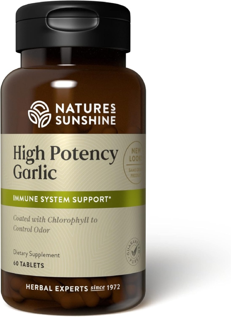 Nature 's Sunshine High Potency Hvidløg, 60 tabletter Budding124; Understøtter immunsystemet og indeholder en unik belægning til at hjælpe med at kontrollere odoren