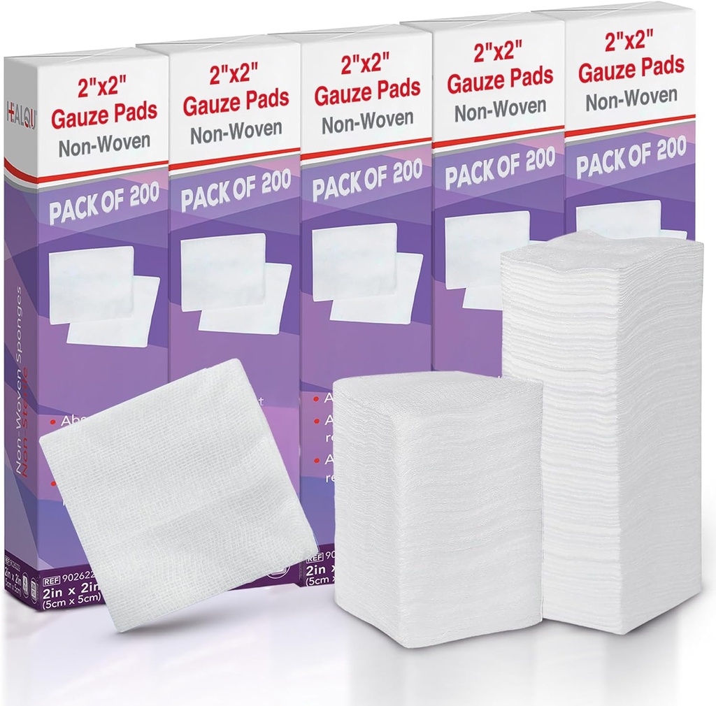 SORQU 1000 Gauze Pads 2x2 "- Soft Non- Woven 4- Ply til tandudtrækninger og tandprocedurer - Non-Steril Square Sponges for Førstehjælp, Kirurgisk, & Skøge Klædning (5 pakker af 200)