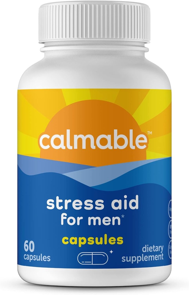 Stress Relief Aid til mænd - føle sig glad, rolig, fokuseret og afslappet og mest levende Du - Vegan - med Maca og Ashwagandha - Stress Support Vitamin Kosttilskud - 60 kapsler