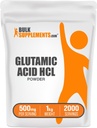 BulkSupplements.com L- Glutaminsyre HCl Pulver - Aminosyre Supplement, Glutamat Supplement - for Gut Health, Gluten Free, 500mg per servering, 1kg (2,2 lbs) (Pack of 1)