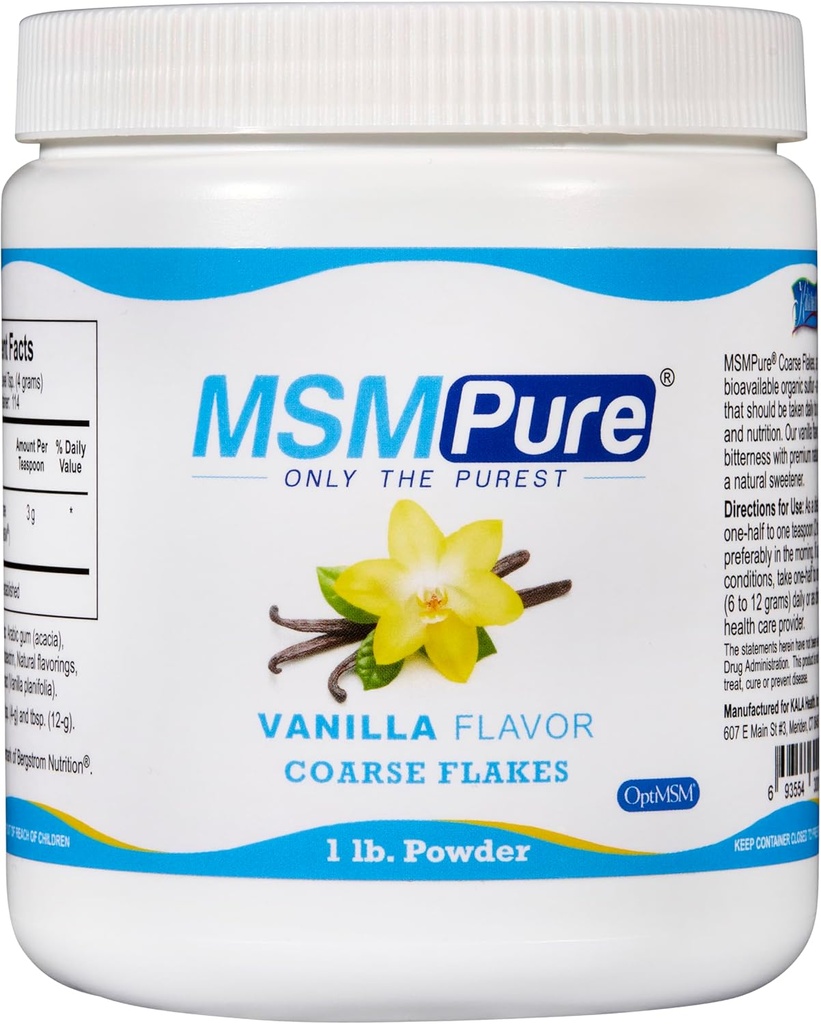 KALA SUNDHED MSMPure Vanilla Flager Coass MSM Powder Flakes - US- Made MSM for fælles sundhed, hududseende, og hår & negl support - 1 LB, Økologisk svovl