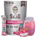 Salud 2-in-1 Energy Drink Powder + Focus, Dragon Fruit, Organic Coffein, B6 + B12, Theanine, Clean Energy Drink Pacets, Pitaya Agua Fresca Mix, Non- GMO, Gluten Free, Vegan, 1g sukker, (15 Servere)