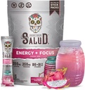 Salud 2-in-1 Energy Drink Powder + Focus, Dragon Fruit, Organic Coffein, B6 + B12, Theanine, Clean Energy Drink Pacets, Pitaya Agua Fresca Mix, Non- GMO, Gluten Free, Vegan, 1g sukker, (15 Servere)