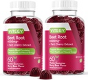 Viteey Beet Root Gummies med Tart Cherry - Beetroot supplement til hjertesundhed, Blodtrykssupport - Vegan, Gluten- Free - 120 Greve
