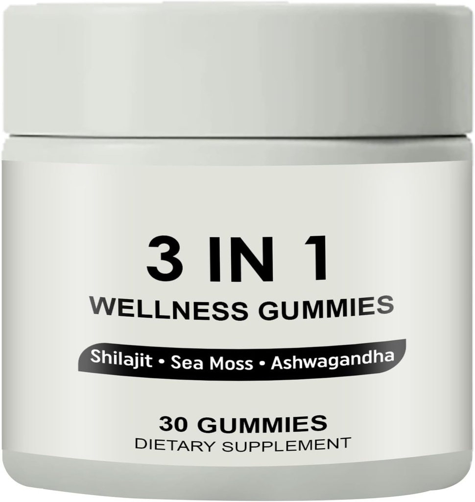 3 i 1 Gummies, 3 i 1 Shilajit Gummies for Mænd, Pure Shilajit Wellness Gummies (Shilajit + Sea Moss + Ashwagandha), Shilajit Gummies for Mænd, Ikke-GMO